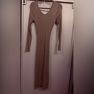 Elegant Tan Long Sleeve Dress